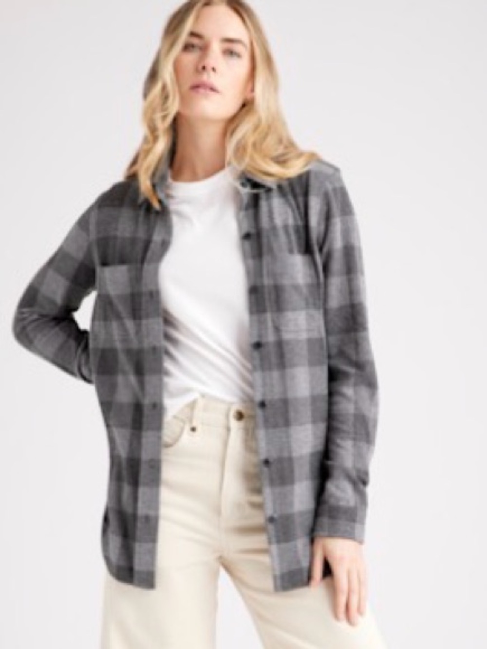 Quince Gray Plaid Super-Soft Button-Front Shirt Jacket